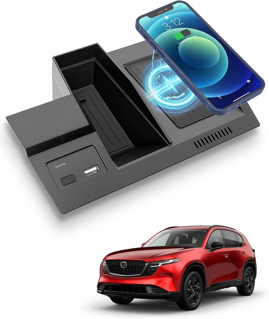 Wireless Car Charger for Mazda CX-5 2017–2025 Accessories, Center Console Wireless Phone Charging Pad for Mazda CX-5 Car Interior Accessories 2017 2018 2019 2020 2022 2023 2024 2025
