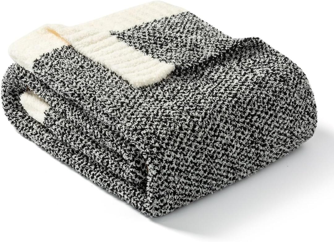 Snuggle Sac Heather Black Throw Blanket for Couch, Reversible Super Soft Micorfiber Blankets Dupes Warm Cozy Knit Fuzzy Plush Throws for Sofa, Bed, Heather Black, 50x60 inches