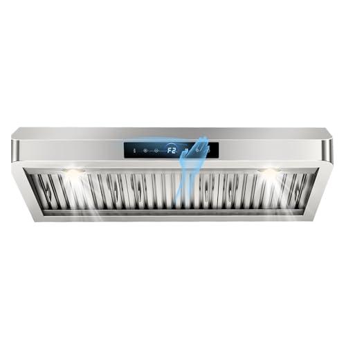 36 inch Range Hood Under Cabinet, 1200 CFM with 4-Speed Gesture Sensing & Touch Control, Stainless Steel Kitchen Stove Vent Hoods with 2 LED Lights, Time Setting, Dishwasher-Safe Baffle Filters