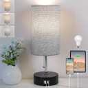 3-Color Temperature Bedside Lamp Nightstand Lamp with USB A Port and C Port, Table Lamp for Bedroom with LED Bulb Small Lamps for Living Room (Gray)