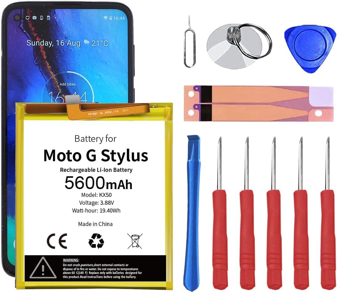 5600mAh Moto KX50 Replacement Battery Compatible for Motorola Moto G Stylus 6.4" (XT2043 / 2020) / G Stylus 6.8" (XT2115 / 2021) (KX50) with Repair Replacement Tool Kit