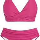 ZAFUL Twist High Waisted Bikini for Women Cross Lace Up Bathing Suit Ruched Bikini Swimsuits Tummy Control Swimwears Size S