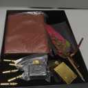 Feather Quill Pen and Ink Set,Antique Calligraphy Set with Leather Journal Notebook,Feather Pen,5 Gold Nibs,Pen Holder,Ink,Calligraphy Kits for Beginners Christmas Gift (Red)