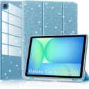 Lainergie Case for Samsung Galaxy Tab A11+/A9+ Plus 11 Inch 2026/2023, Cute Glittering Sparkly Shockproof Cover with Sparkly Crystal Clear Back and Pencil Holder for Galaxy Tab A11+/A9+, Blue