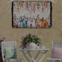 Thanskgiving Pumpkin Outdoor TV Cover for 60-65 Inch Outside Flat Screen,Fall Retro Eucalyptus Leaf 600D Thick Waterproof Weatherproof Outdoor TV Screen Protector with Zipper (58x37x4.5in-(148x94x12cm), Orange Blue White)