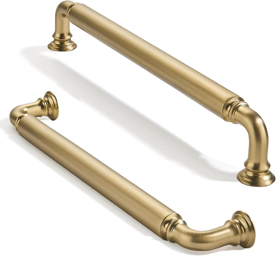 10 Pack 6 inch(152mm) Center to Center Brushed Brass Cabinet Pulls Satin Brass Solid Cabinet Hardware Heavy-Duty Drawer Handles Kitchen Cabinet Pulls Drawer Kitchen Cabinet Hardware