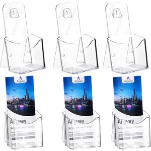 Acrylic Brochure Holder 4x9 Inch, Clear Pamphlet Holder Display Stand for Trifold 4 Inch Flyers, Booklets, Table Signs, Plastic Rack Card Holder for Office, Home, Store, 6 Pack