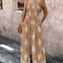 CHICME Women's Casual Loose Overalls Jumpsuits Floral One Piece Square Neck Shirred Pants with Pockets (XXL)