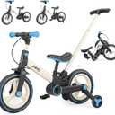 JMMD 6 in 1 Toddler Bike with Push Handle for Kids 18-60 Months, 12" Foldable Balance Bike with Training Wheels, Pedals, Brakes, Kickstand, Push Tricycle Toddler Gift & Toys for Boy & Girl, Large