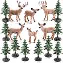 16PCS Deer Figurines Model Trees Kit, Plastic Woodland Animals Toys, Miniature Wild Forest Animal Figures for Christmas Decoration Cake Toppers Party Favors
