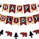 TENNYCHAOR Happy Holidays Banner, Buffalo Plaid Christmas Decorations, Rustic Bear and Tree Garland, Indoor Outdoor Holiday Decor,Christmas New Years Eve Decorations.
