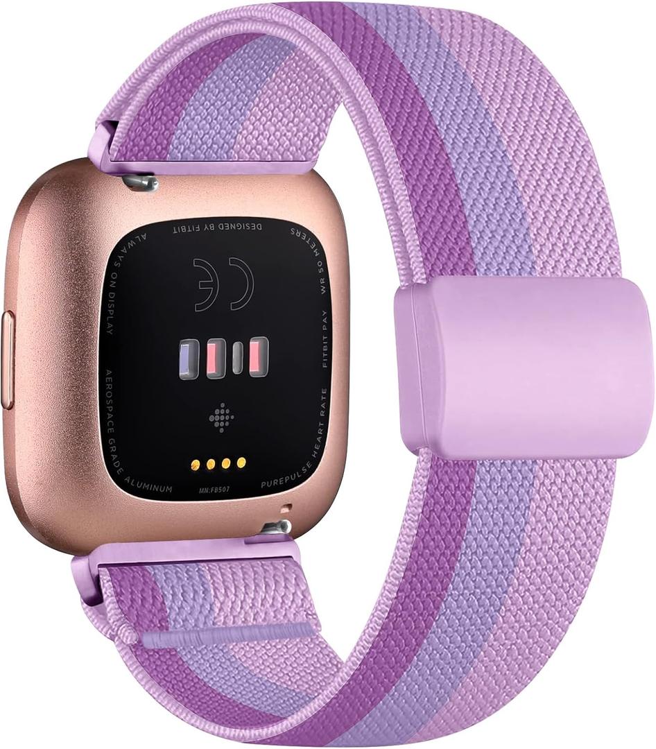 Stretchy Bands Compatible with Fitbit Versa 2 Bands/Fitbit Versa 2 Bands for Women/Fitbit Versa Bands, with Magnetic Buckle Soft Nylon Smartwatch Band for Fitbit Versa 2/Versa/Versa Lite/SE