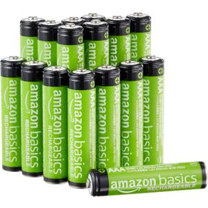 Amazon Basics 16-Pack Rechargeable AAA NiMH Batteries, 800 mAh, 1.2V, Low Self-Discharge, Pre-Charged, Recharge up to 1000x Times, Long-lasting