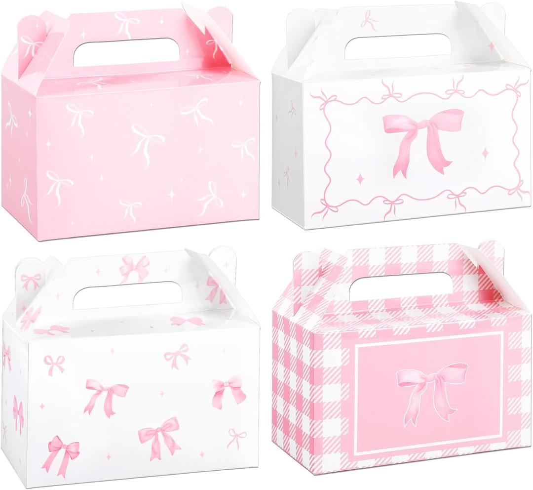 Justforjoyful 10 Pcs Pink Bow Treat Boxes for Birthday, Bachelorette, Engagement & Baby Shower Party Decoration Coquette Bow Themed Treat Candy Box Home