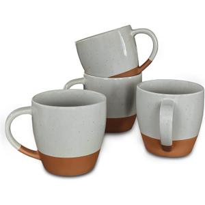 Mora Ceramic Large Latte Mug Set of 4, 16oz - Microwavable, Porcelain Coffee Cups With Big Handle - Modern, Boho, Unique Style For Any Kitchen. Microwave Safe Stoneware - Earl Grey