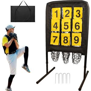 9 Hole Pitching Net with Strike Target | Adjustable Baseball Softball Pitching Training Net | Heavy-Duty 9-Pocket Pitchers Net for Hitting & Throwing