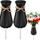 Qinyoung 2 Pcs Cemetery Vase for Grave with Metal Spikes Headstones Memorial Flower Holder Durable Plastic Grave Vases Outdoor Cemetery Decoration for Memorial Gifts Loss of Loved One(Black) 9''