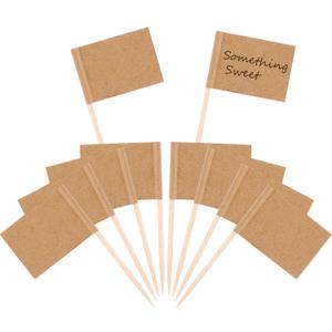 Pangda 200 Pcs Blank Toothpick Flags Charcuterie Labels Cupcake Picks Cheese Markers Kraft Paper Food Sticks Charcuterie Board Accessories for Party Appetizers Cake Wedding Birthday Decoration