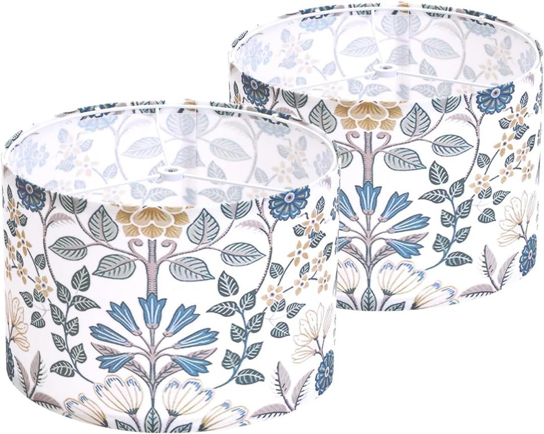 2pcs Flower Printed Small Drum Lamp Shades for Table Lamps Floor Lamps Wall Lamps.10"x10"x7" Barrel Lamp Shade for Home Decoration.Sipder Fitter Design.Easy Assembly.Fit harp and finial (not included)