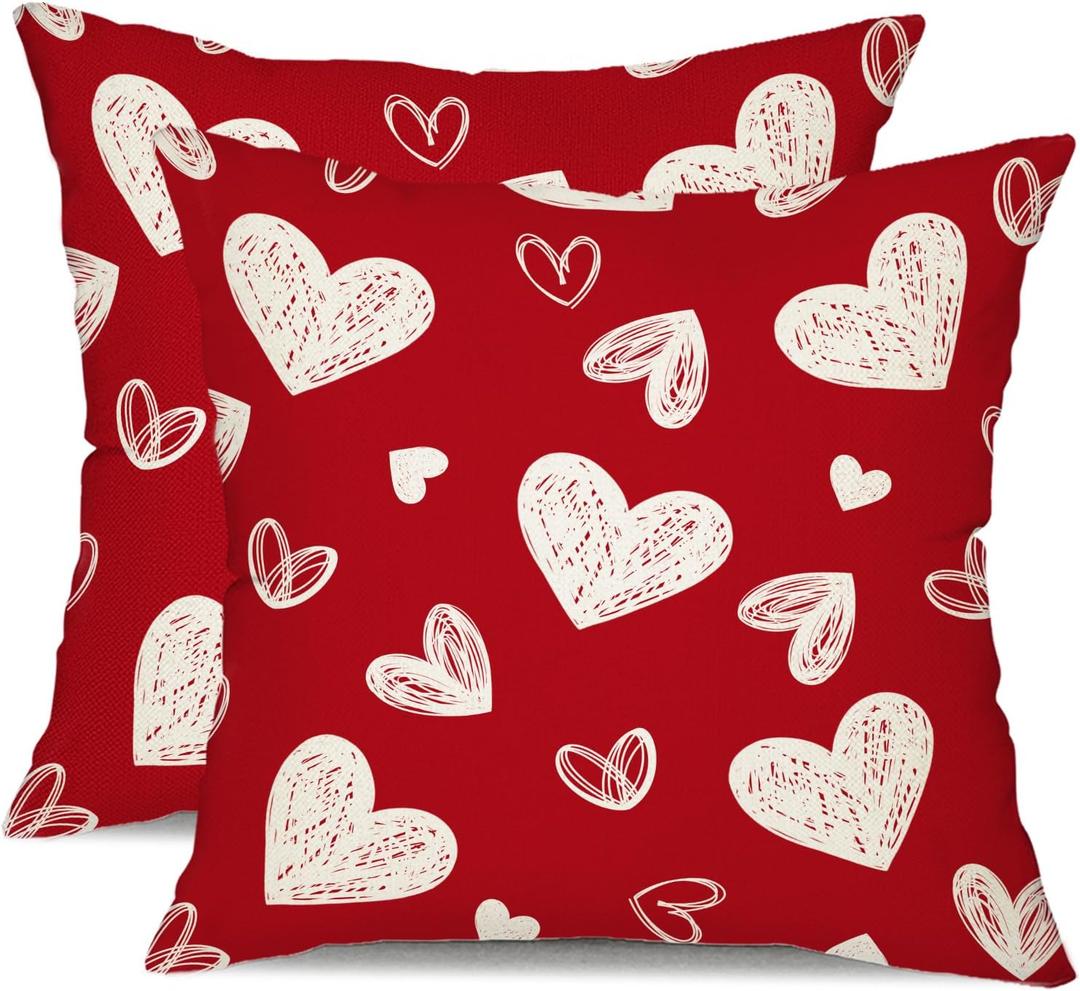 DFXSZ Valentine's Day Pillow Covers 18x18 Inch Set of 2 White Hearts Decor Red Throw Pillow Covers Valentine's Day Cushion Case Decoration for Sofa Couch