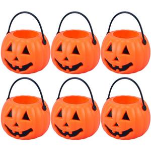 NUOBESTY 8 Pcs Halloween Trick or Treat Candy Holder Mini Portable Pumpkin Bucket for Kids, 8.5 x 5.5 x 4.5cm (Orange)