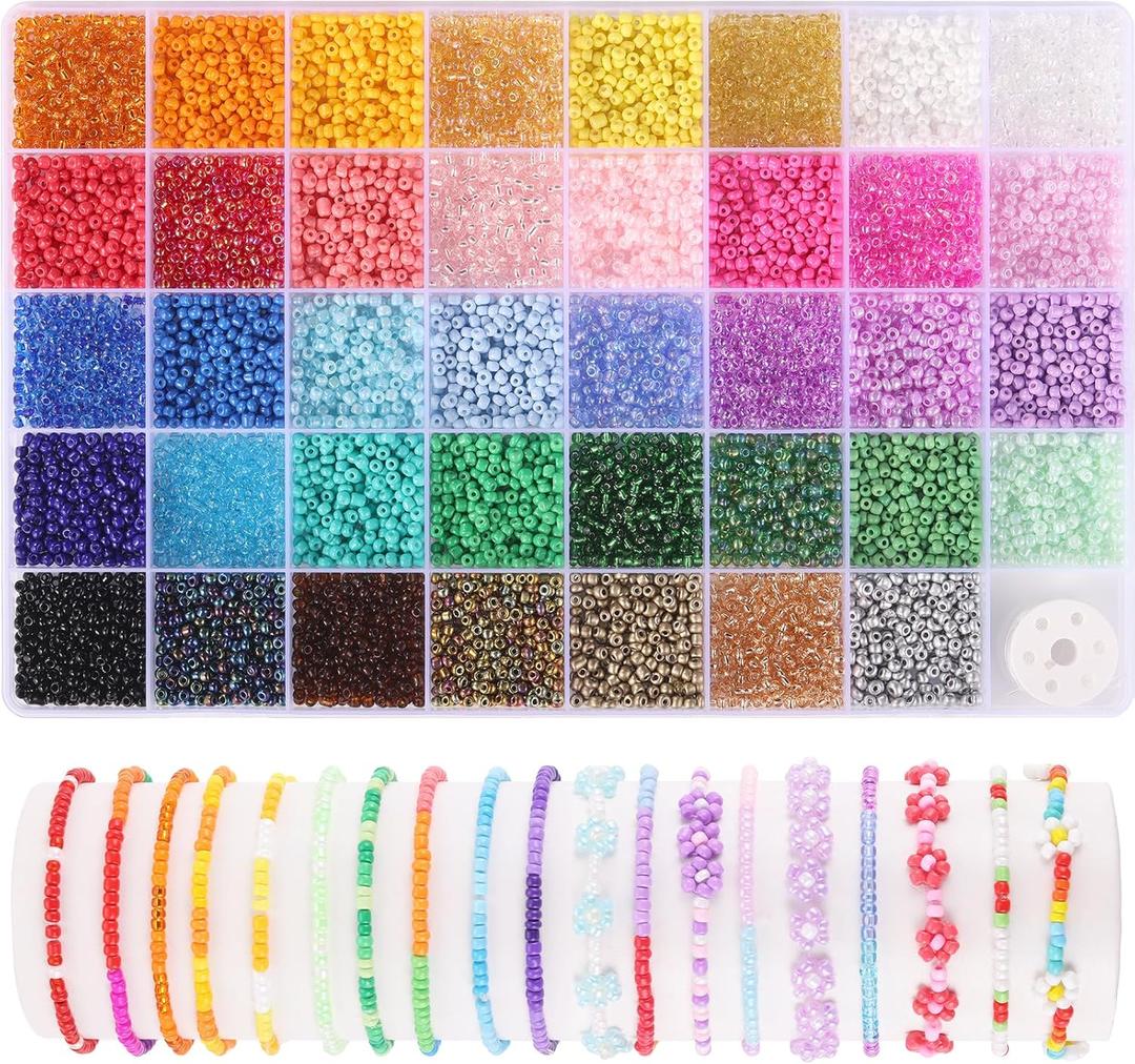 Funtopia 3mm Seed Beads, 39 Colors Glass Seed Beads for Jewelry Making, 9600pcs 5 Types Small Beads for Bracelets, Friendship Bracelet Beads for Girls Adults (4.3mm Multicolor)