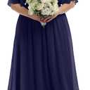Pinup Fashion Women Bridesmaid Dresses for Wedding Guest Plus Size - Formal Chiffon Long Maxi Dress (Blue), 18W