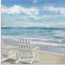 The Stupell Home Décor Collection White Adirondack Chairs on The Beach Painting Stretched Canvas Wall Art, 24 x 24, Multi-Color