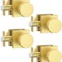 Asidrama 4 Pack Privacy Gold Door Knob with Lock, Brush Gold Door Knobs Interior for Bedroom or Bathroom, Heavy Duty Door Handle for Left Right Sided Doors