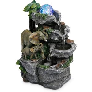 Dyna-Living Elephant Water Fountain Indoor Desktop Fountain Waterfall with Colorful LED Light Tabletop Water Fountain for Desk Office Relaxing Inside Water Feature