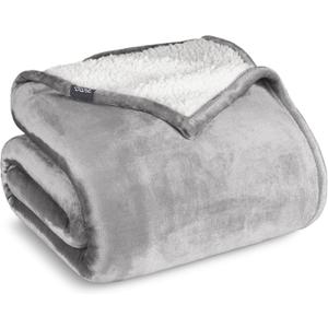 Bare Home Sherpa Fleece Blanket - Throw/Travel Size - Blanket for Bed, Sofa, and Couch - Warm & Lightweight - Fluffy & Soft - Reversible (Throw/Travel, Light Grey)