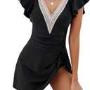 Blooming Jelly Women's Tummy Control Swimsuits One Piece Swim Dress Plus Size Bathing Suits Ruffle Lace Swimwear (XL, Black)