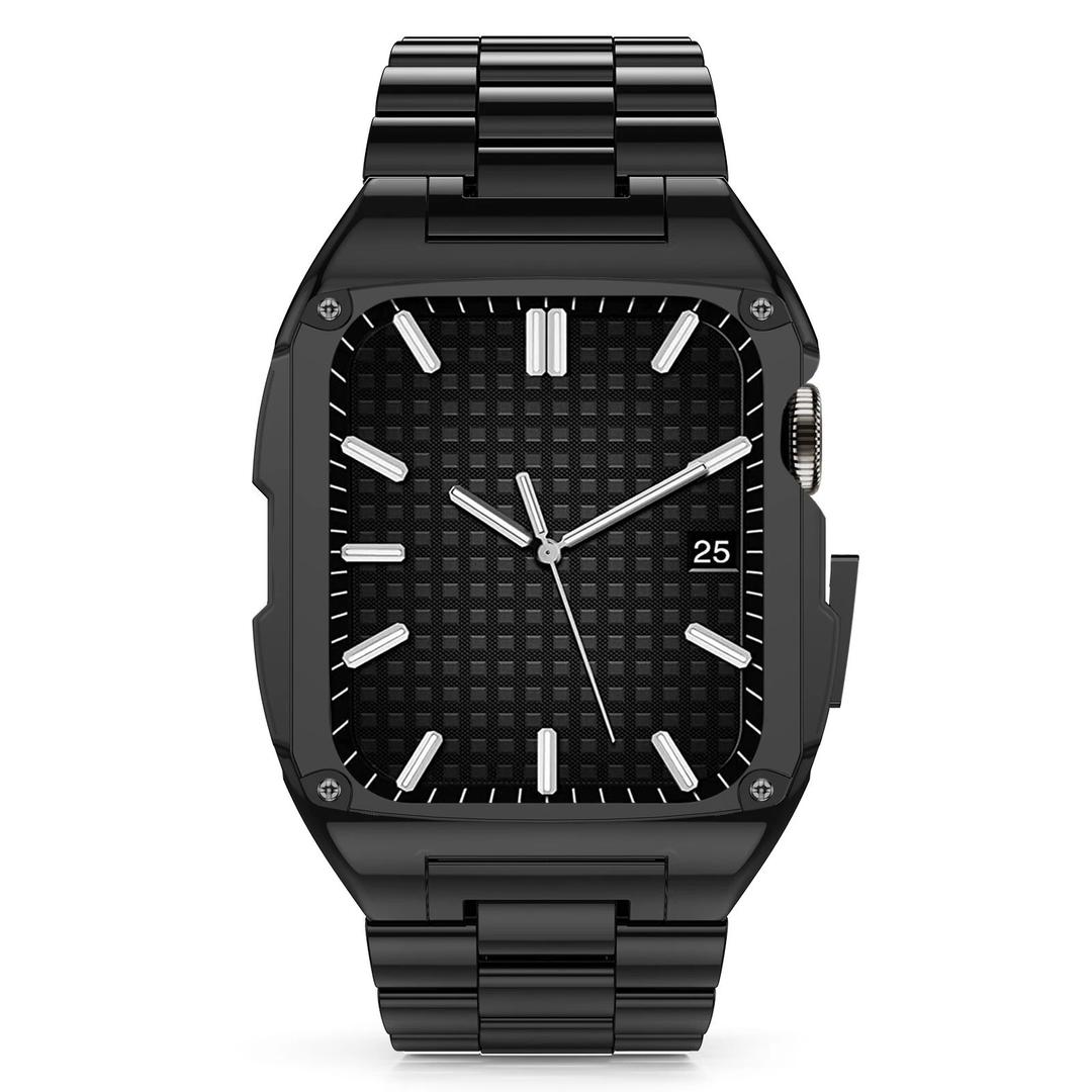 Apple Watch Case With Stainless Black Steel Band, With Accessories