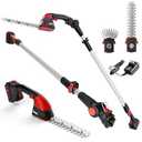 MZK 2-in-1 20V Pole Mini Hedge Trimmer & Grass Shear, 13ft Reach, Electric Hedge Trimmer with Extension Pole, Multi-Angle (2*Batteries and Charger Included) HT08D11