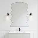 Rectangle Wavy Mirror for Bathroom, 20"x28" Black Scalloped Vanity Mirror for Over Sink, Modern Irregular Wall Mirror Decorative for Bedroom Living Room Entryway