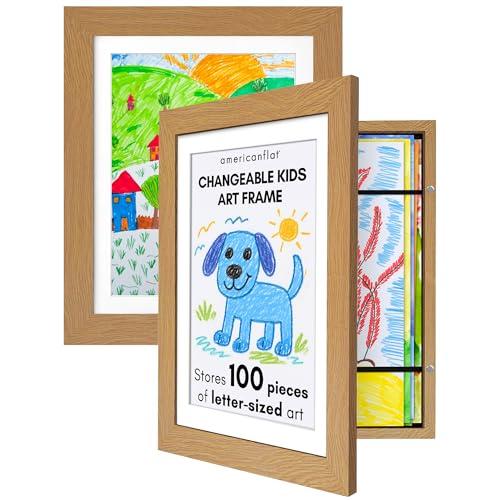 Americanflat - 2 Pack - Kids Artwork Frame Changeable (Dark Oak) - Magnetic Door Holds 100 Art Pieces - 8.5x11 Letter Size Display with Mat or 10x12.5 Without Mat - My Mini Masterpiece
