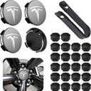 Car Wheel Center Hub Cap Kit with Logo, Hubcaps Accessories for TES la Model 3 Model Y 4 Grey &Sliver Hub Center Caps + 22 Black Lug Nut Covers (Grey&Sliver)
