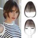 Bangs Hair Clip in Bangs 100% Real Human Hair Extensions Fake Wispy Bangs Fringe with Temples Curtain Flat Neat Front Air Hairpieces for Women Kids Daily Wear Brown (2# Dark Brown)