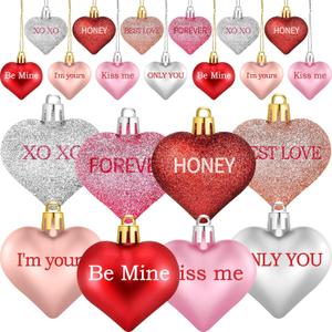 Shynek 48 Pcs Valentine's Day Heart Ornaments for Tree, Valentines Heart Baubles with Sweet Love Words for Romantic Valentine Decorations, 8 Styles