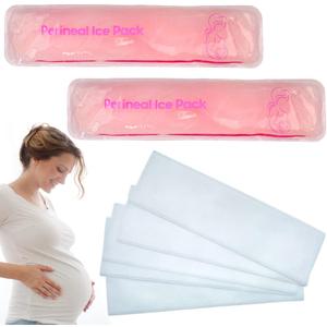 4 x Reusable Perineal Ice Packs for Postpartum & Hemorrhoid Pain Relief, Hot & Cold Pack for Women After Pregnancy. 2 Ice Pack and 3 Non-Woven Cover, Pink