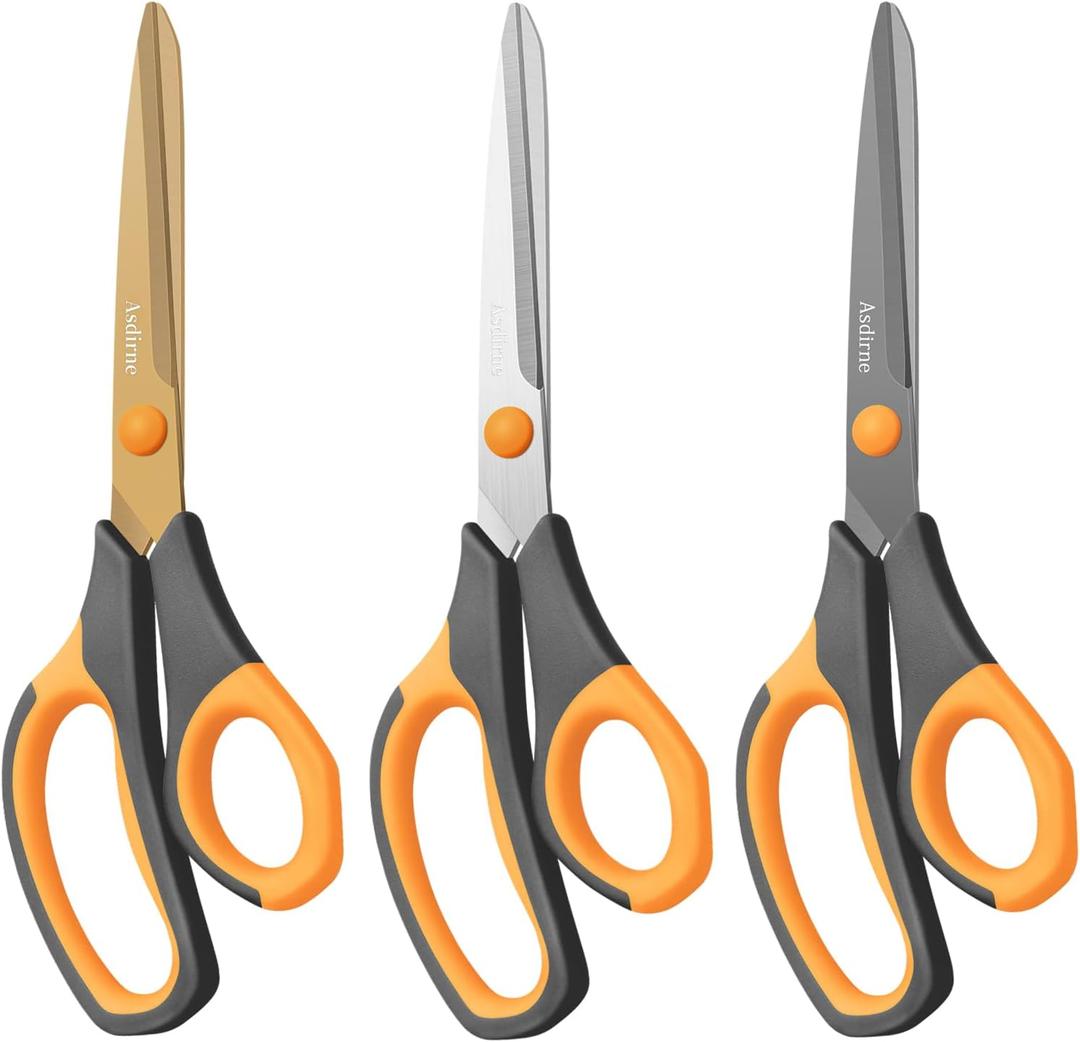 Titanium Scissors, Premium 8.6 All Purpose Scissors, Ultra Sharp Stainless Steel Blades, Comfortable Grip, Great for Craft, Office, School and Everyday Use, Black/orange, 21.8cm, Pack of 3