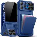 SSLOTSCASE for iPhone 17 Pro Max Case with Stand & Credit Card Holder & Sliding Camera Cover & Camera Stand & Wallet, Rugged Silicone Edge Protective Case Cover for iPhone 17 Pro Max 6.9'' 2025, Blue