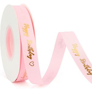 Happy Birthday Pink Ribbon 5/8 Inch 25 Yards - Gift Wrap, Cake Decorations, Flower Bouquet - Feliz Cumpleaos