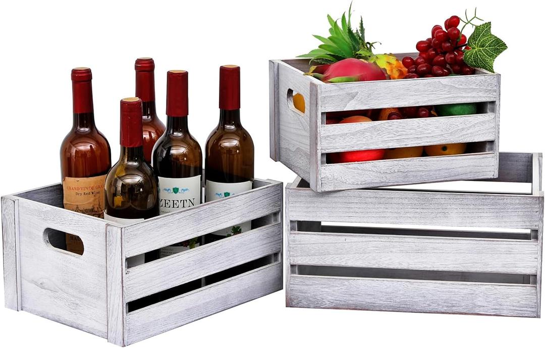 Storage Crate 3 PCS Decorative Wood Crates,Nesting Rustic White Wooden Storage Container,Wooden Boxes for Storage, Display, Decor