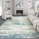 PureCozy 8x10 Area Rug Living Room Bedroom Carpet Washable Abstract Neutral Modern Large Blue Gray Accent Rug Dining Non Slip Low Pile Soft Thin Indoor Office Floor Throw Kitchen Contemporary
