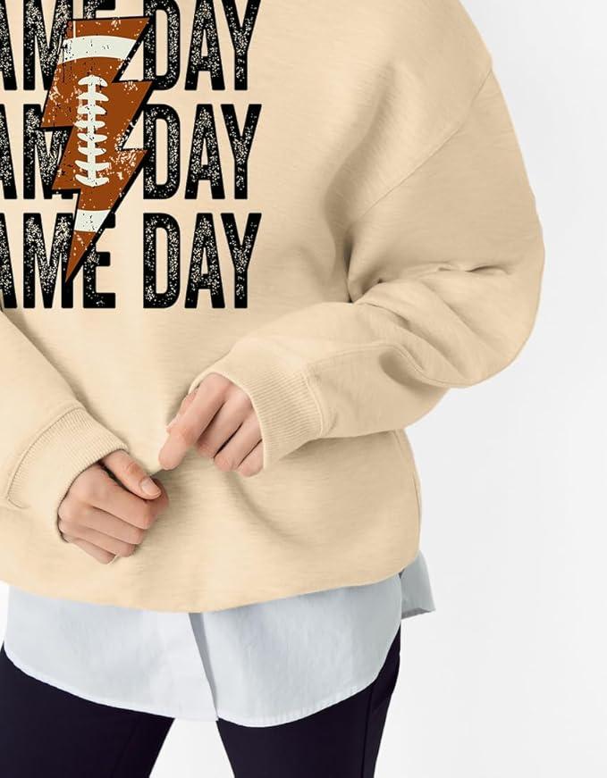 Game Day Sweatshirt Women Football Graphic Long Sleeve Shirt Football Season Pullover Tops (Large,Yellow)