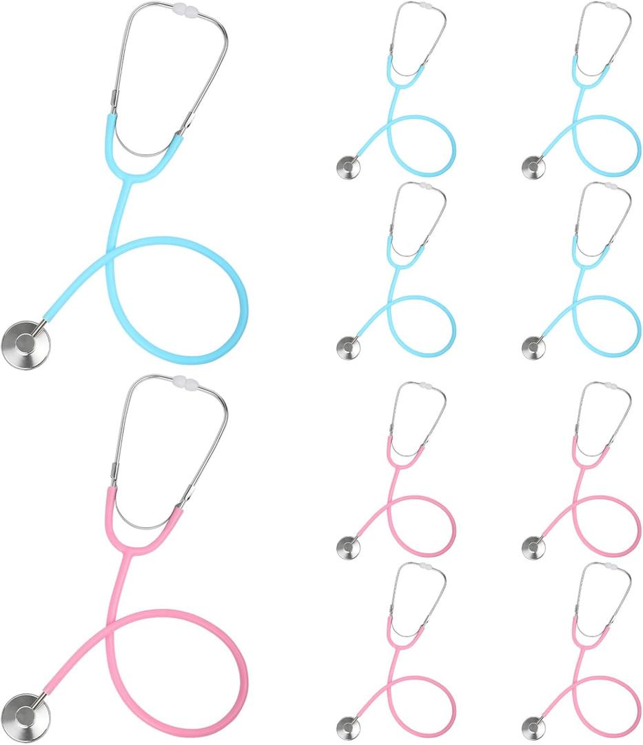 Kids Stethoscope Toy, 10 Pack Real Working Stethoscope Toy for Toddler 3 4 5, Doctor Play Set for Role Play, Medical Pretend Playset for Boys Girls Christmas Birthday (Blue and Pink)