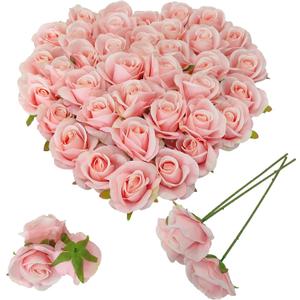 Artificial Satin Rose Flower Heads,42 Pcs Silk Rose Heads with Stems,3.5'' Rose Artificial Flowers Bulk,Artificial Rose Flower Heads for DIY Crafts Bouquet (42, Light Pink)