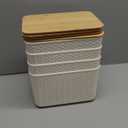 4 Packs Storage Bins with Bamboo Lids - Plastic Storage Containers with Lids Stackable Storage Box Storages Baskets for Organizing Desktop Closet Playroom Classroom Office, White