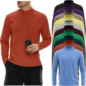 10 Pack Mens Big and Tall Mock Turtleneck Shirts Basic Tops Multipack (4X-Large, Sky Blue, Pumpkin, Dark Green, Green, Burgundy, Light Mixed Gray, Yellow, Khaki, Dark Purple, Black)